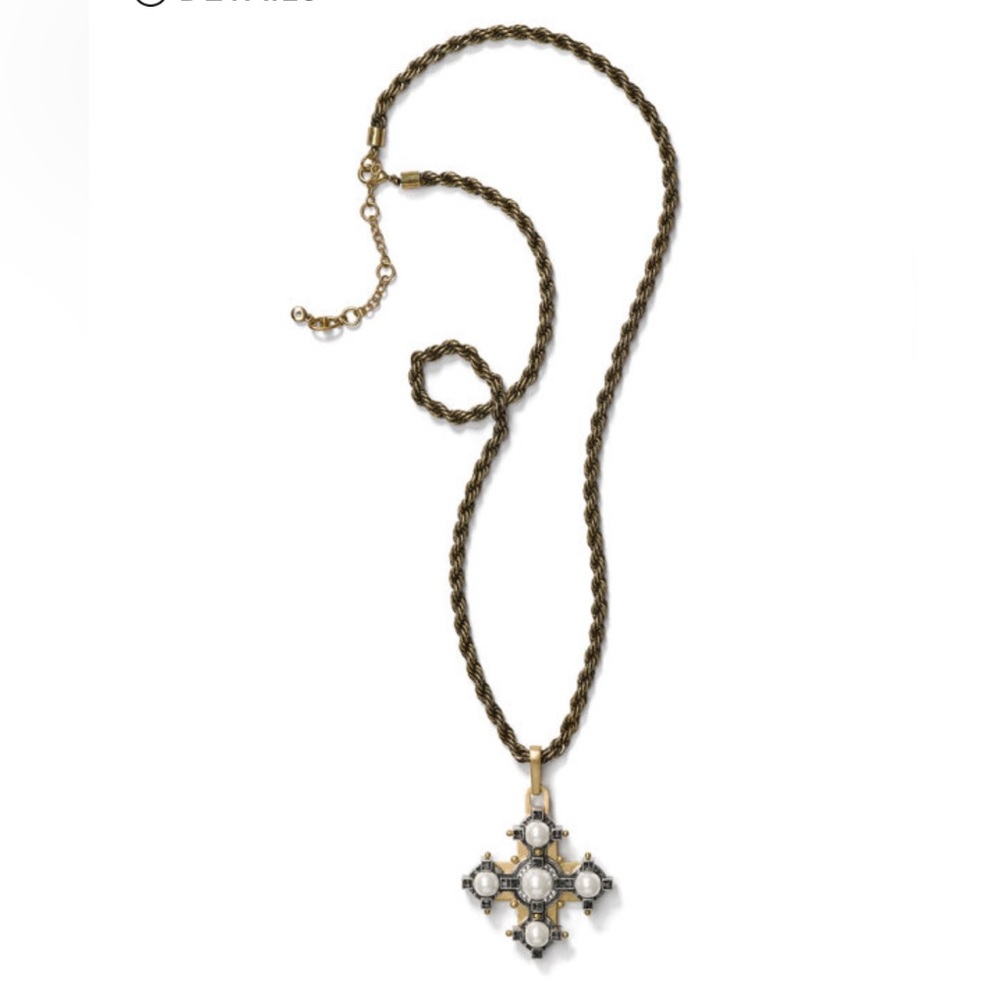 CAbi Gold-Tone Braided Rope Necklace with Pearl Cross Pendant